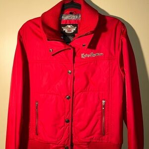 Harley Davidson Womens Moto Jacket Red Embroidered Y2K Large